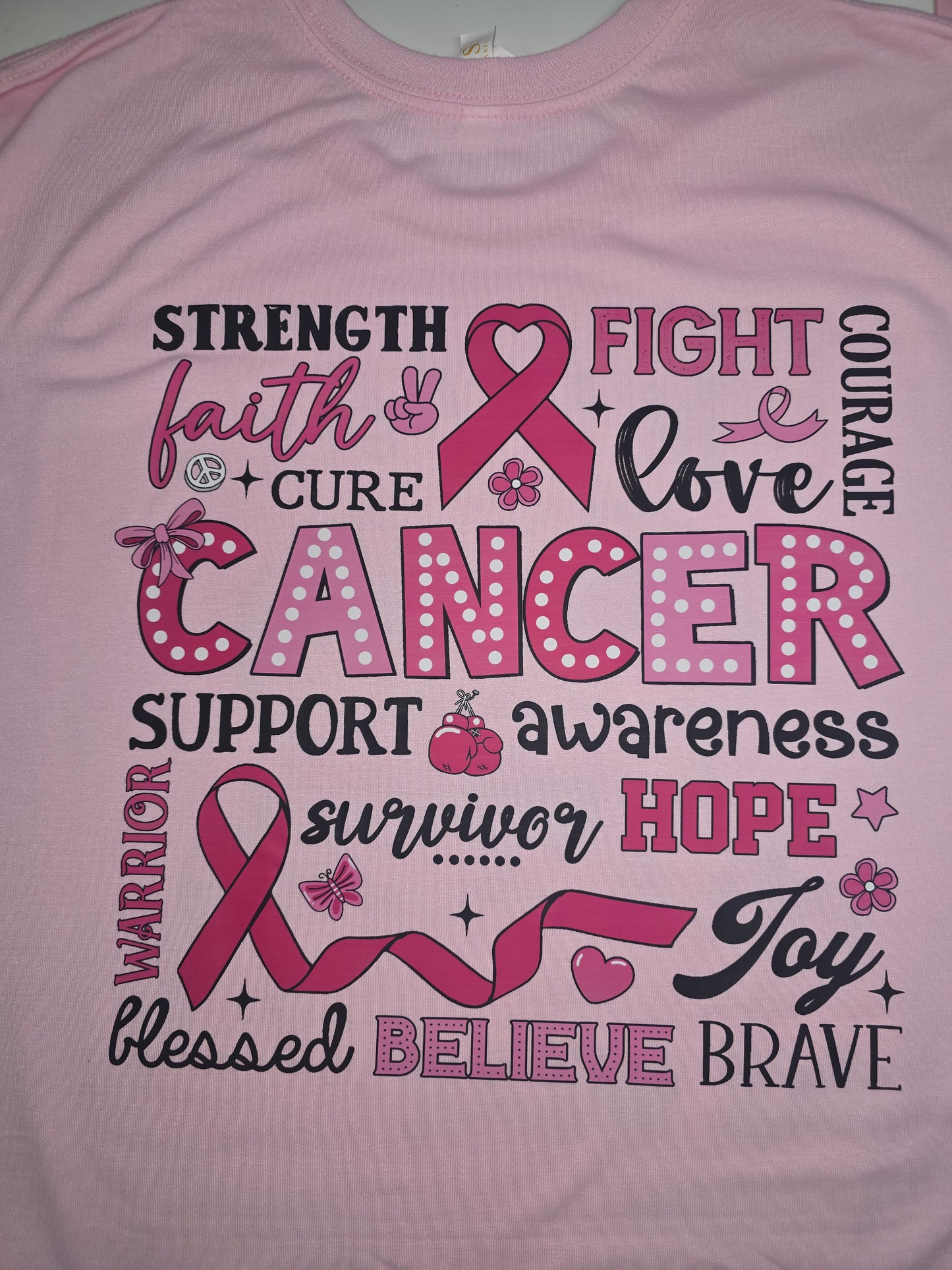 In October We Wear Pink & Cancer (with words around it) - 2 sided shirt