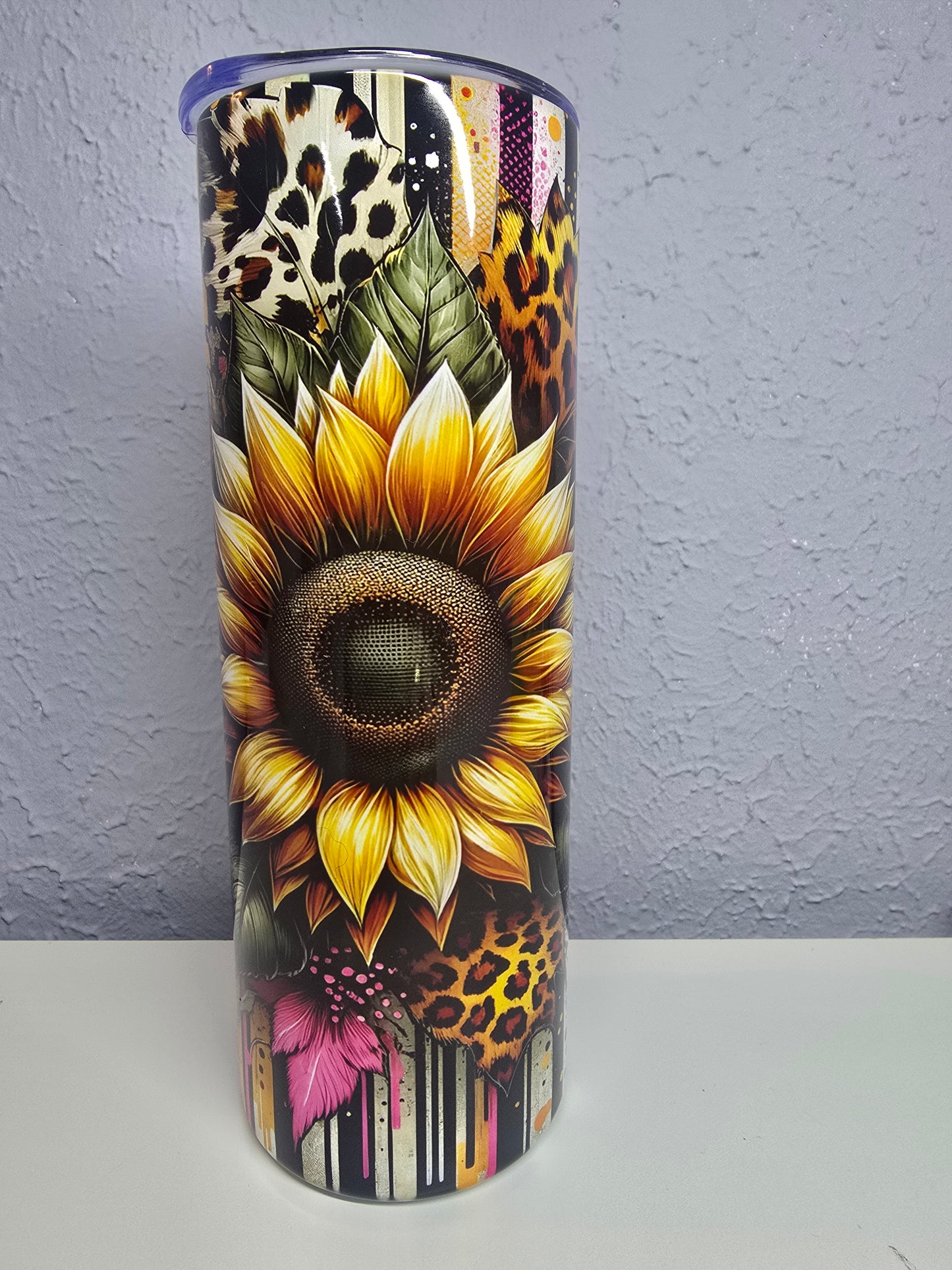 Sunflower with Black & White Catprint - 20oz Tumbler