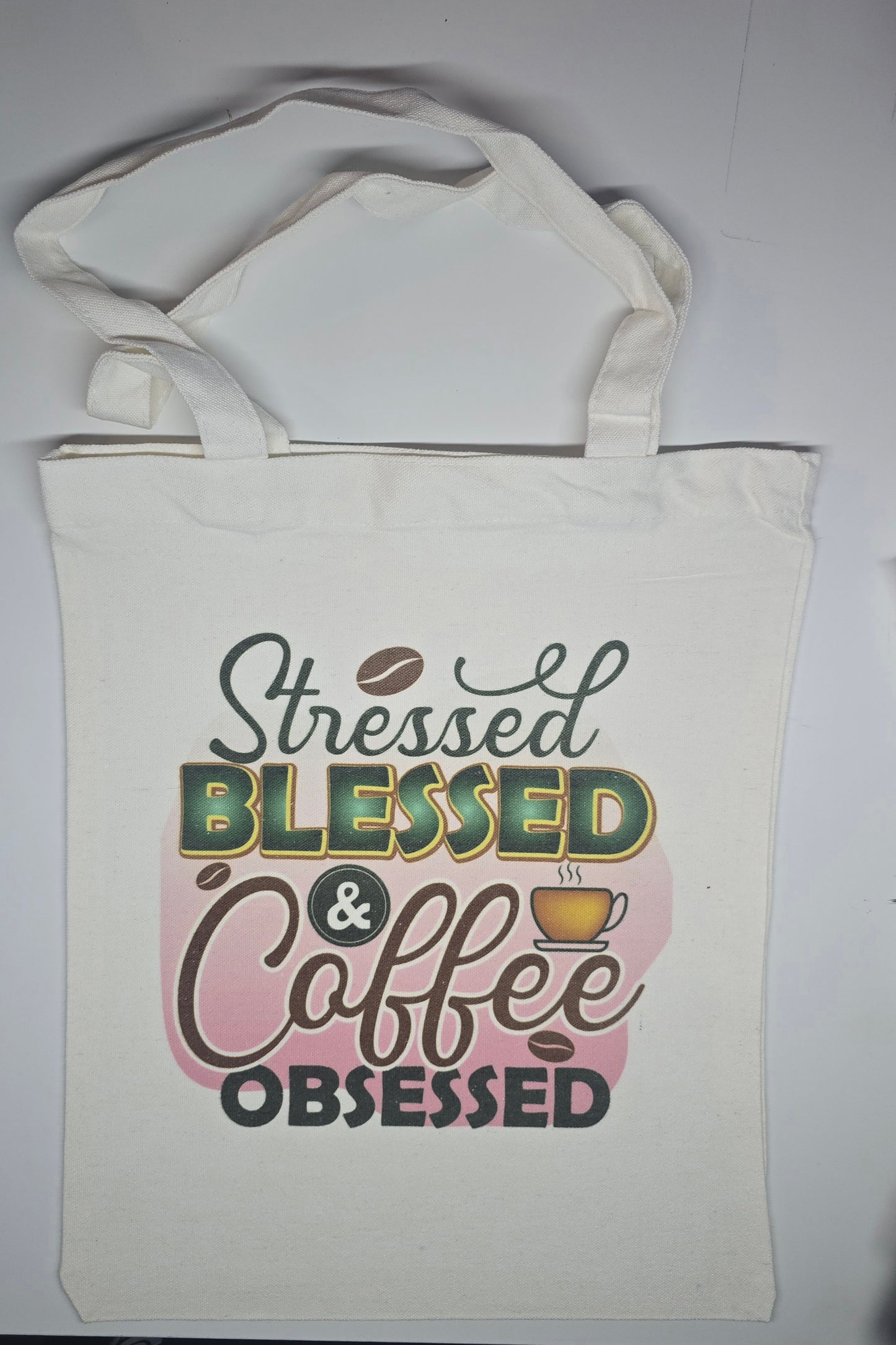 Stressed Blessed & Coffee Obsessed Canvas Tote Bag
