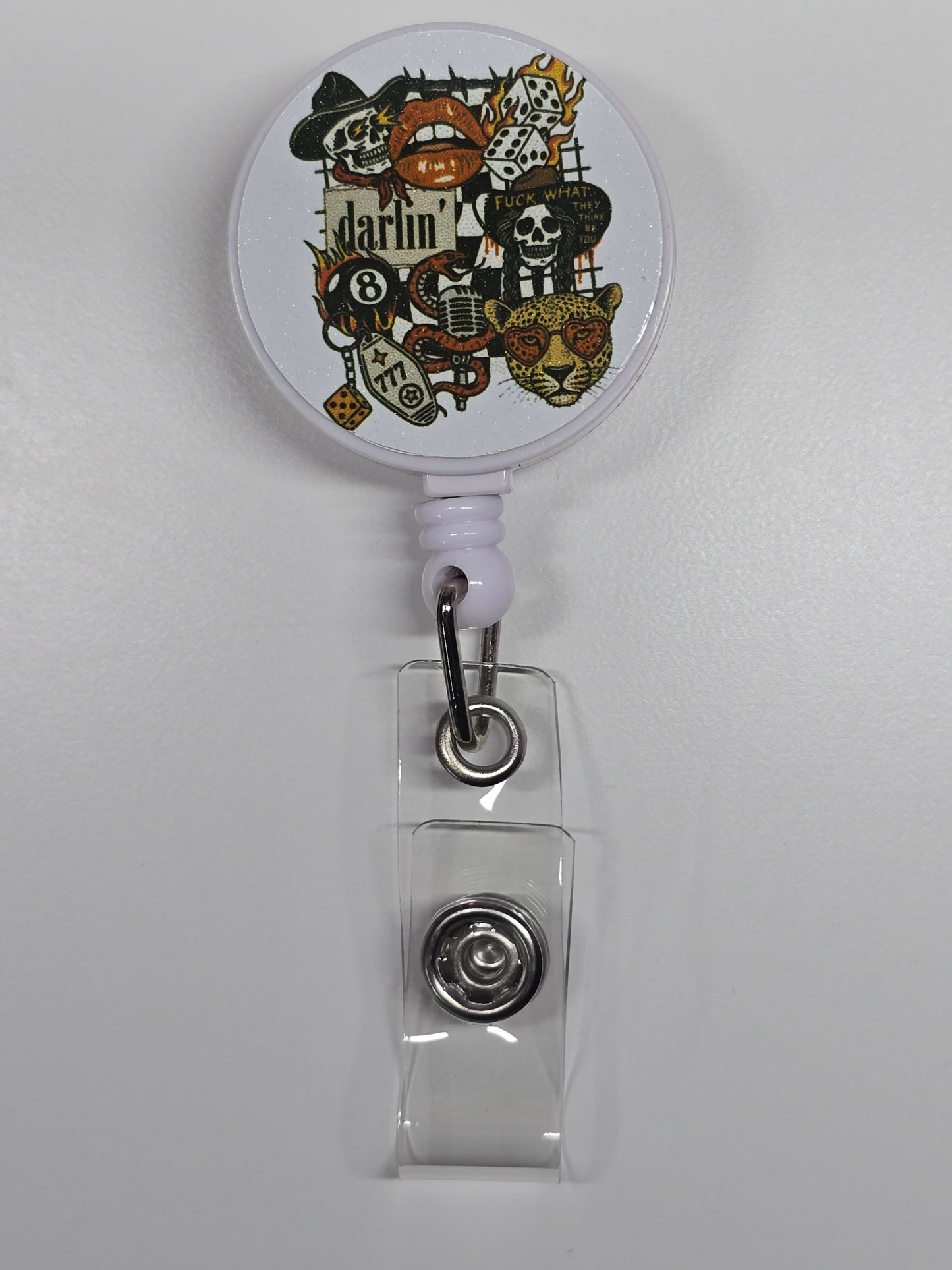 Skeletons, Dice, Lips, 8 Ball, Darlin' Retractable Badge Reel