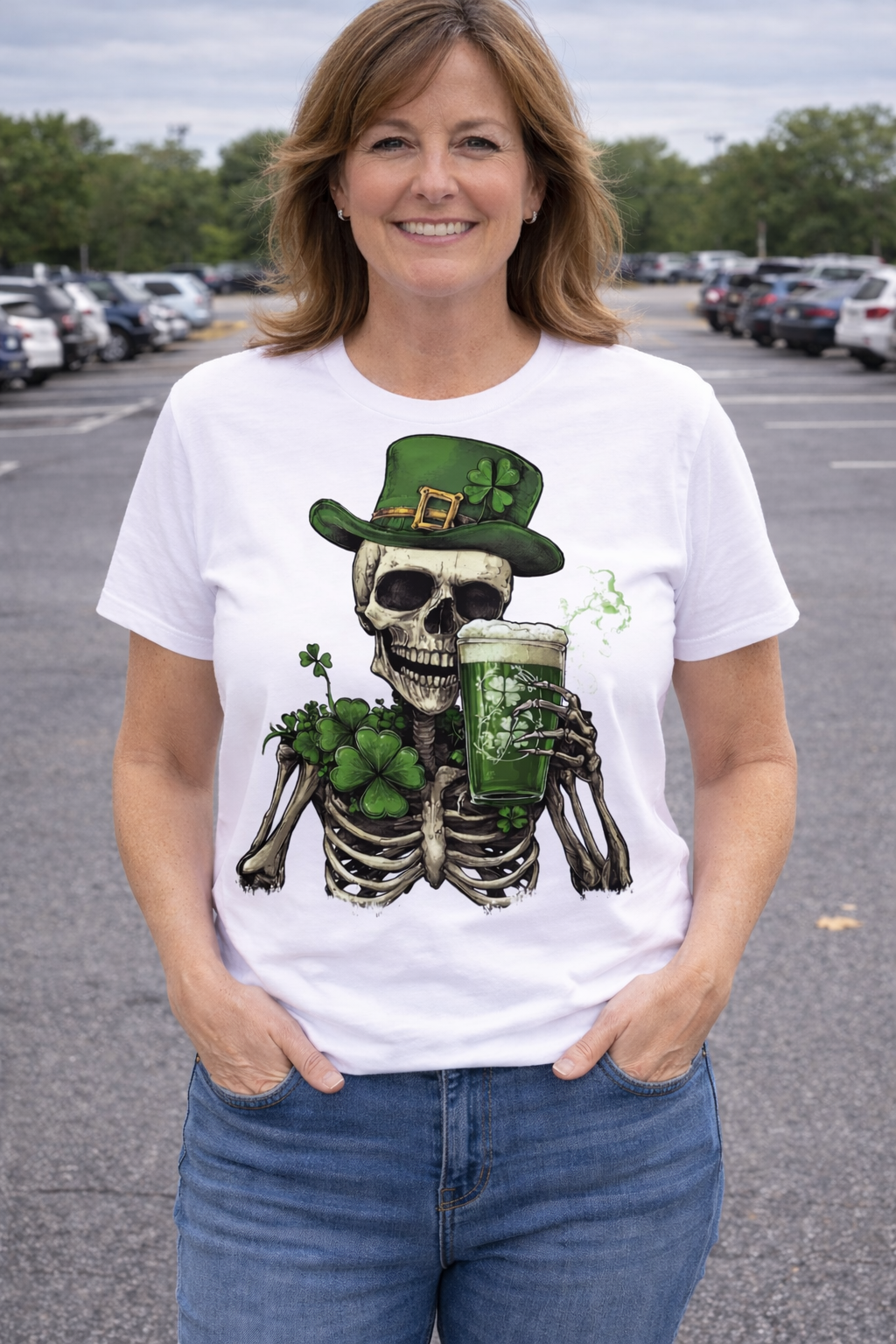 Skeleton with green beer