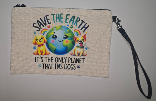 Save The Earth It's The Only Planet With Dogs Cometic Bag with Black Strap