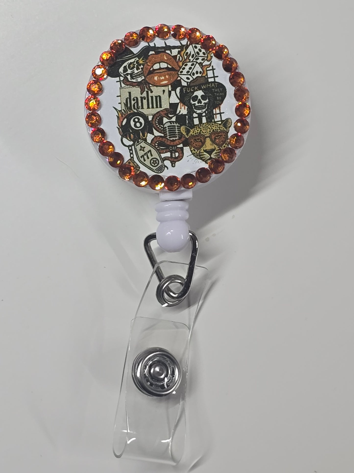 Skeletons, Dice, Lips, 8 Ball, Darlin' Retractable Badge Reel