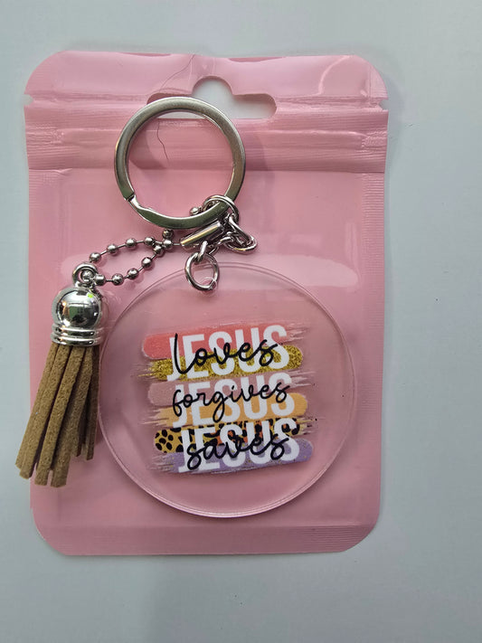 Jesus Loves Jesus Forgives Jesus Saves Keychain