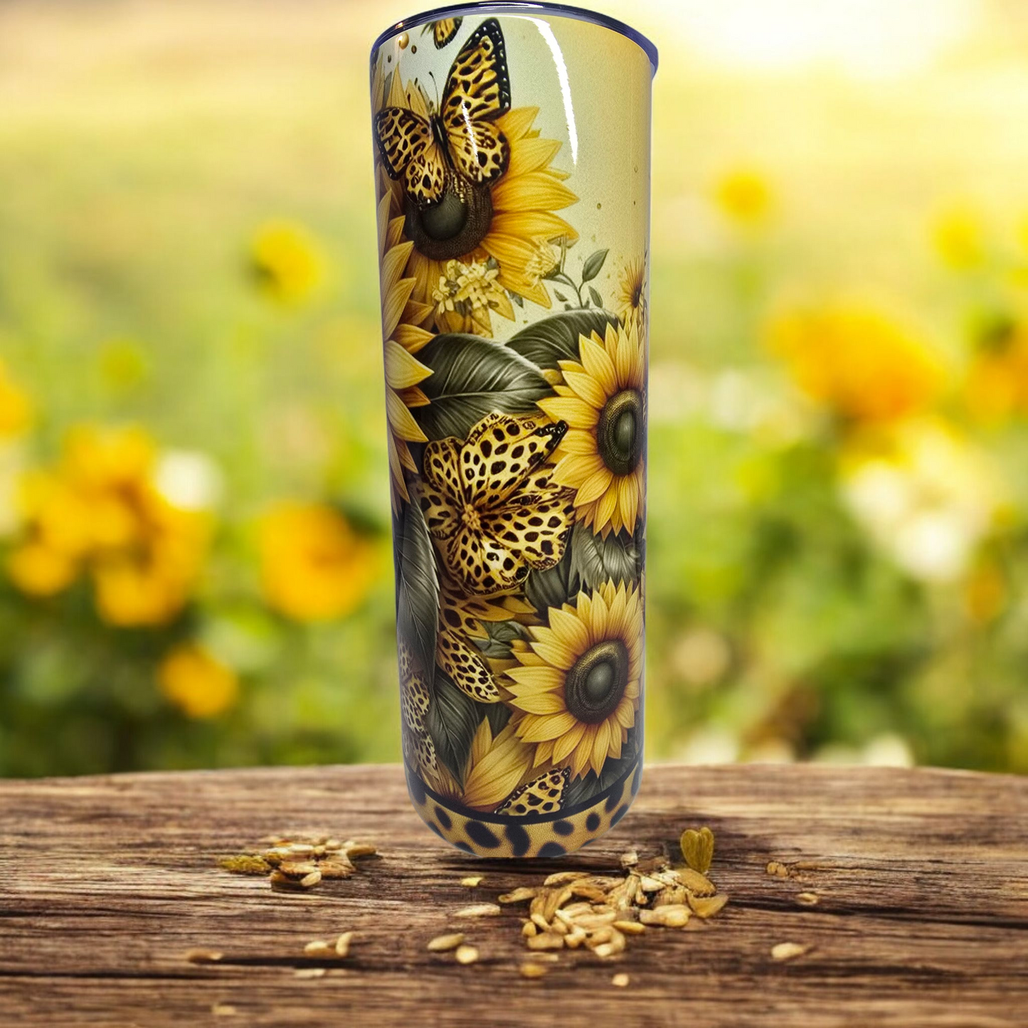 Sunflower with Catprint Butterflies- 20oz Tumbler