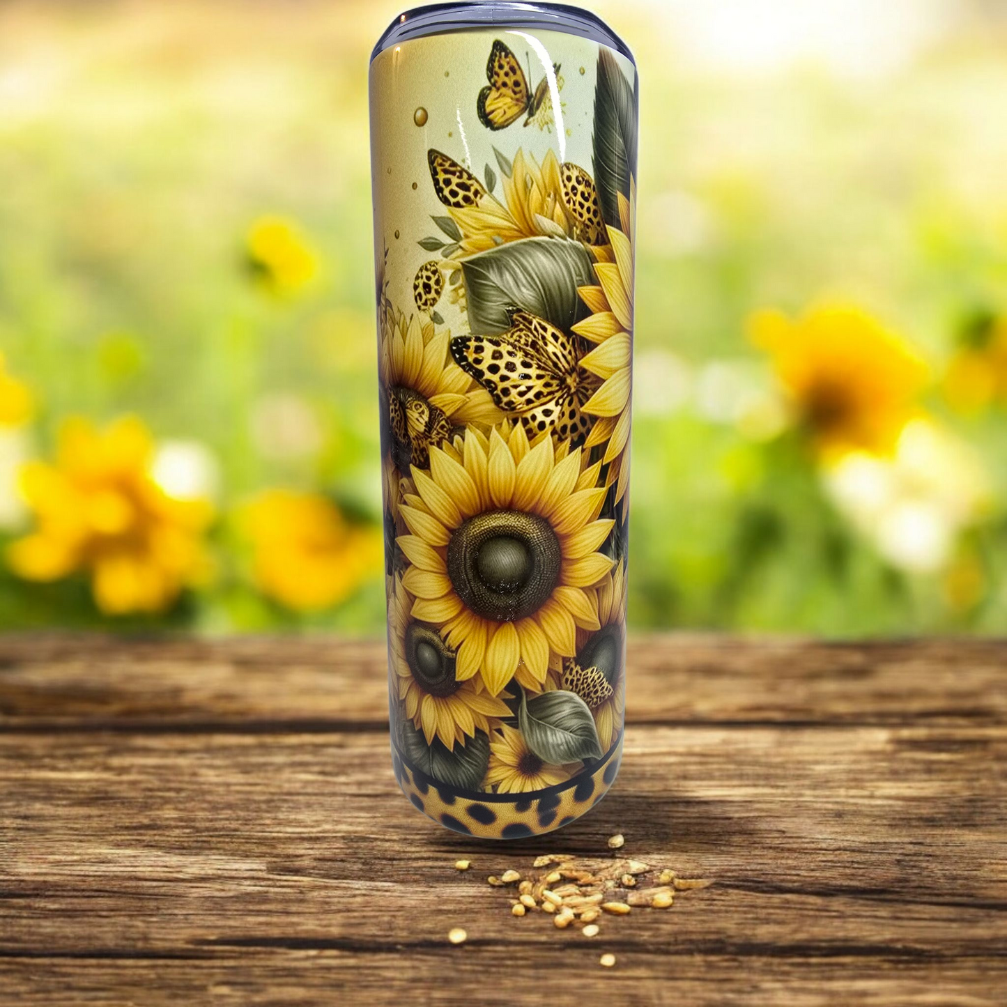 Sunflower with Catprint Butterflies- 20oz Tumbler