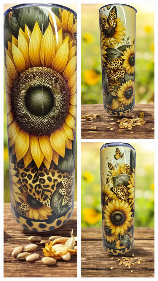 Sunflower with Catprint Butterflies- 20oz Tumbler