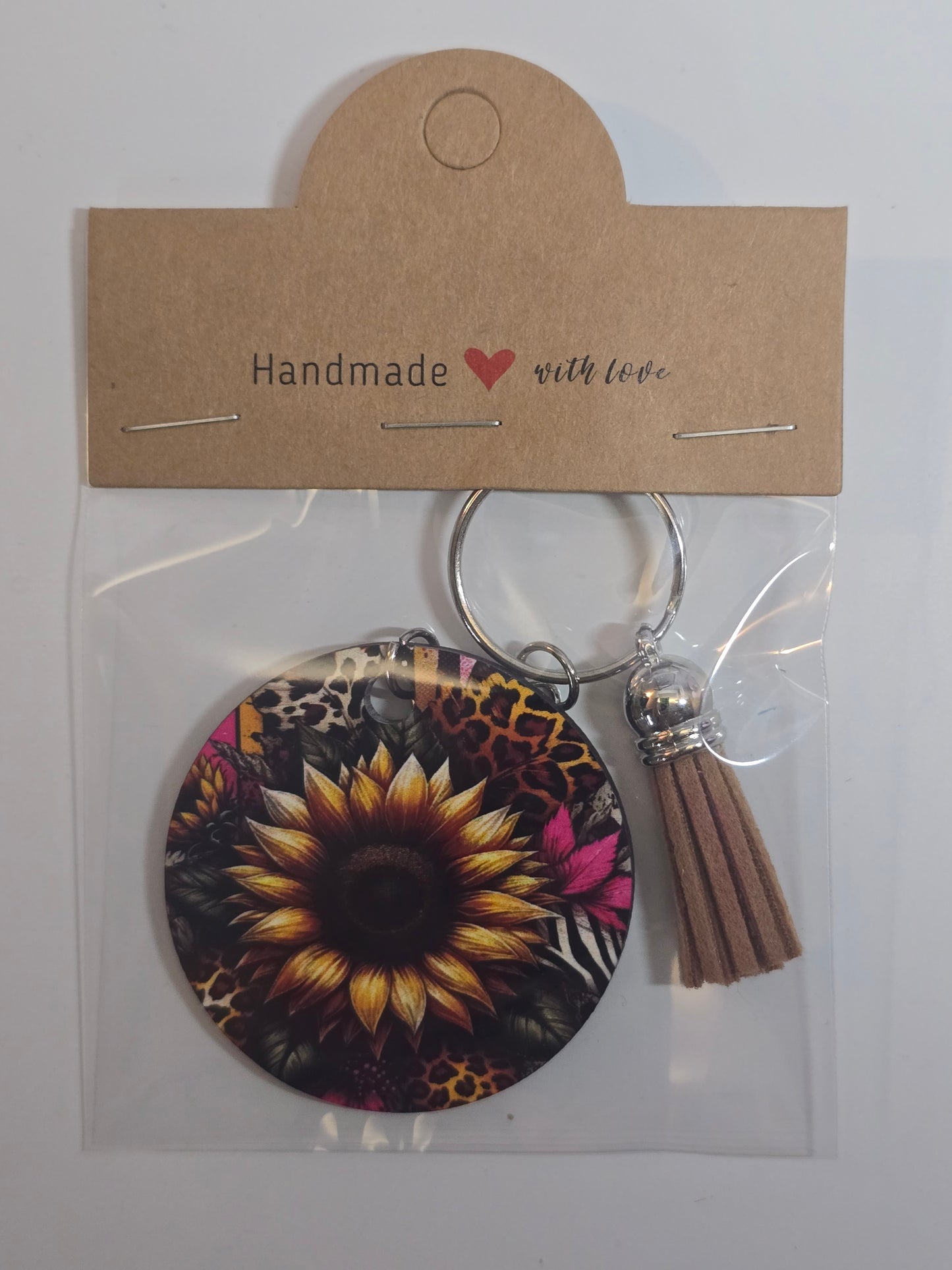Sunflower with Pink Petals & Catprint Keychain