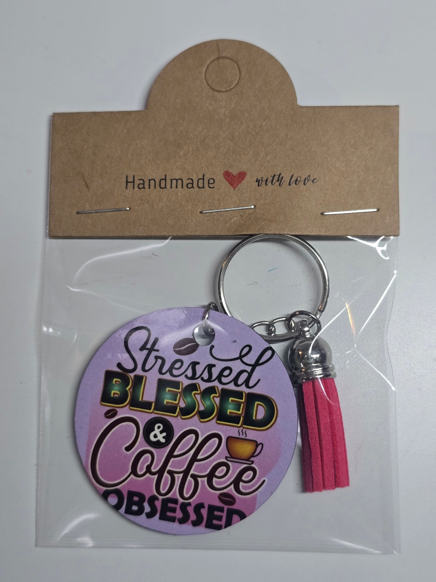 Stressed Blessed & Coffee Obsessed Keychain
