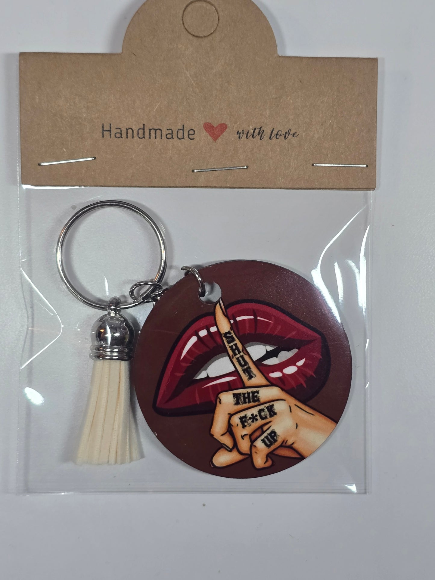 Shut the Fuck Up Finger On Lips Keychain
