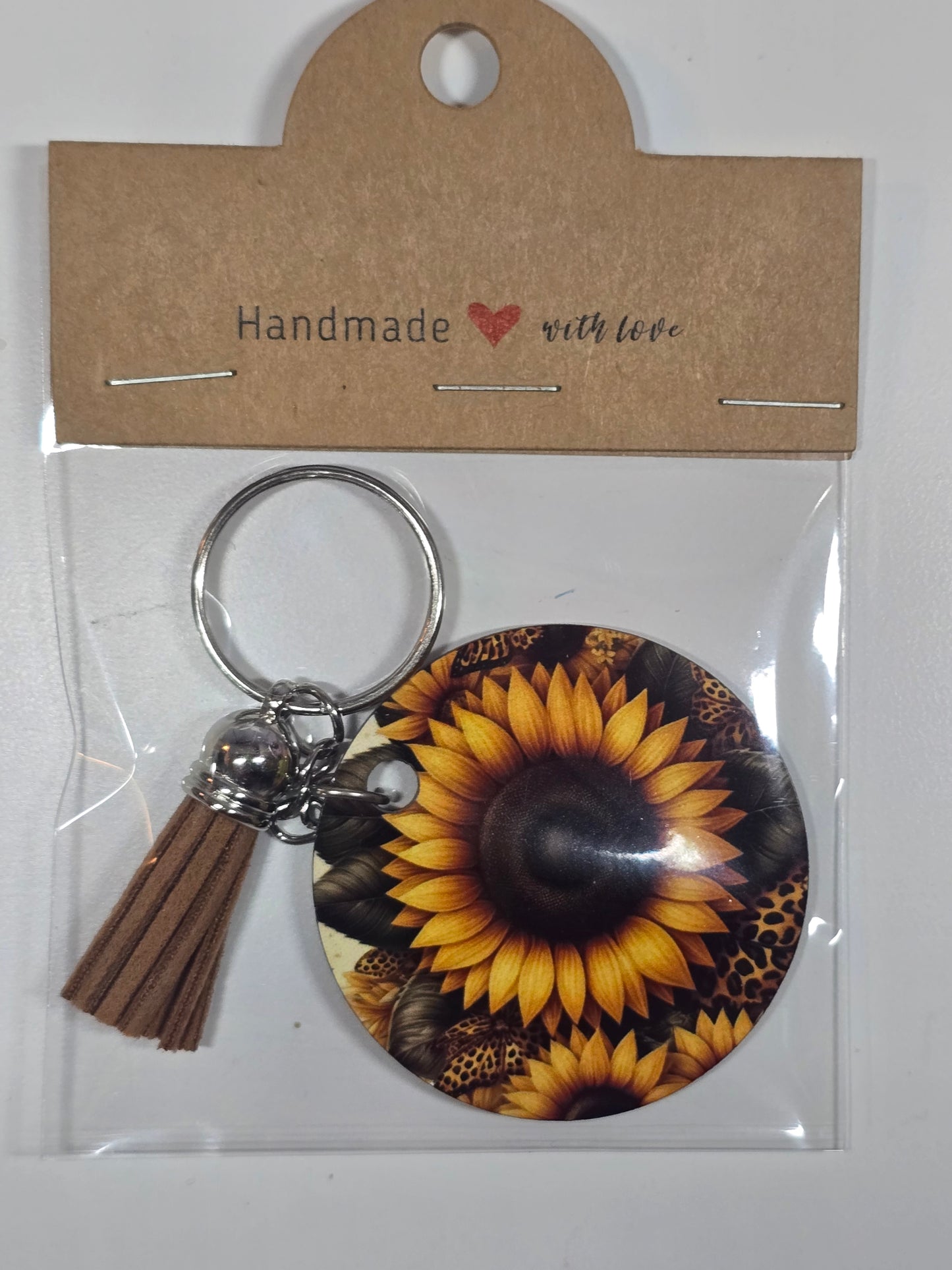 Sunflowers with black leaves & catprint Keychain