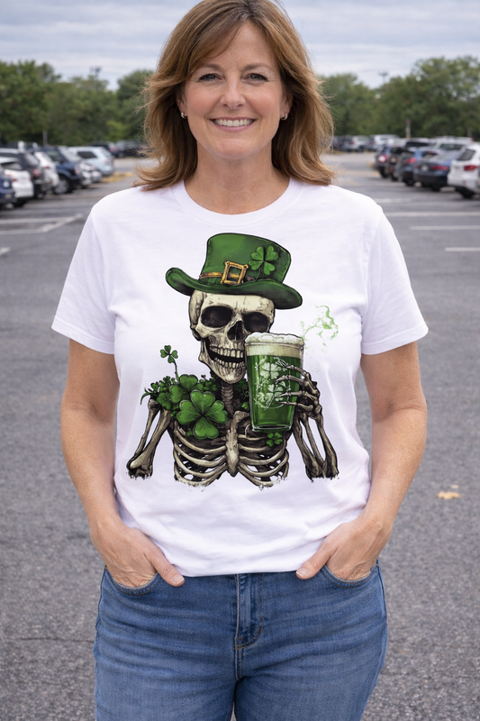 Skeleton with green beer